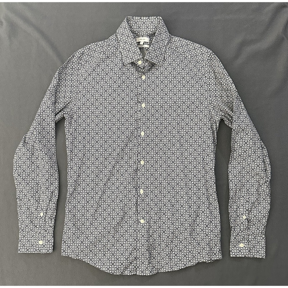 Reiss Mens Black White Geometric Slim Fit Long Sleeve Button Shirt Size Large